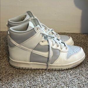 Silver/light grey & white nike dunk high sneakers